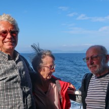 Alfred, Jutta and Hermann on the ferry crossing the Strait of Gibraltar - from Tarifa, Spain to Tangier, Morocco